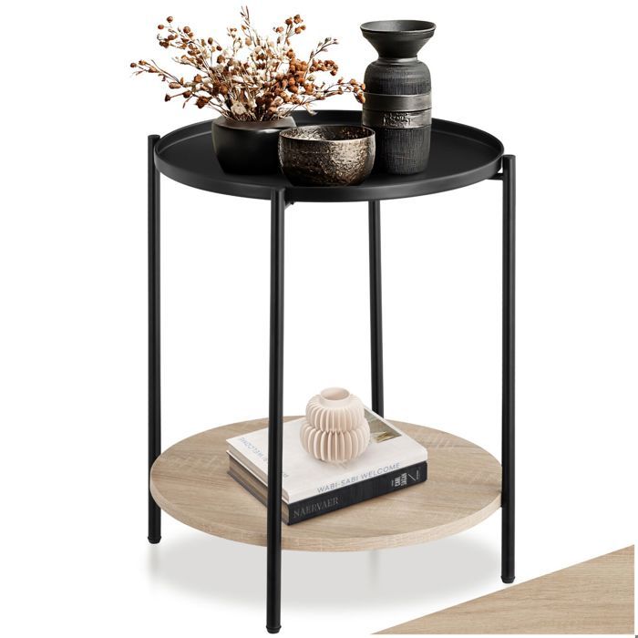 Table basse - TECTAKE - Table dappoint SUNDERLAND style industriel bois MDF 2 étages Ø 455 x 545 cm - Bois clair/Chêne sonoma