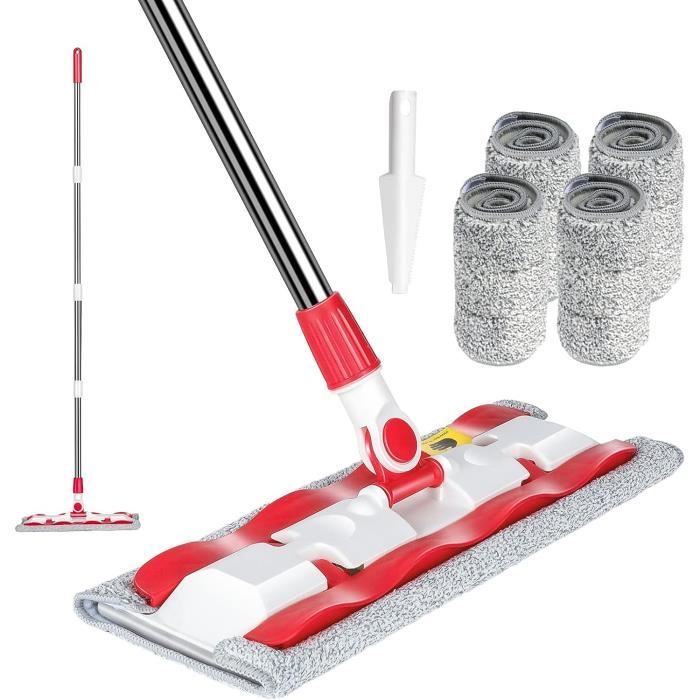 Balai Télescopique Professionnel Avec 2 Serpillères Microfibre Grattantes - Pour Tous Les Sols | Manche Réglable 68-120 Cm | Lavable Et Réutilisable | Marque Française LNT