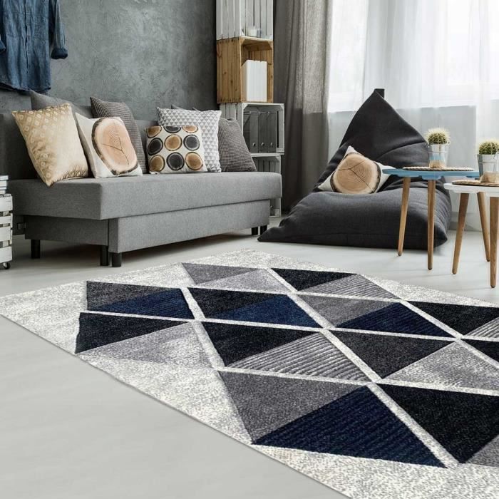 Tapis Salon Bleu Scandinave Achat Vente Pas Cher