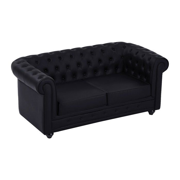 Canapé 2 places en simili noir CHESTERFIELD