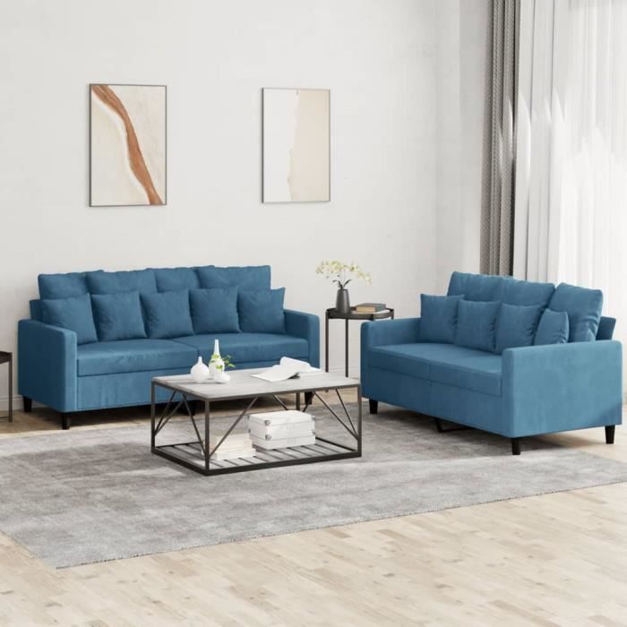 Ensemble De Canapé 2 Places En Tissu Bleu – Neuf, Confortable Et Modulable