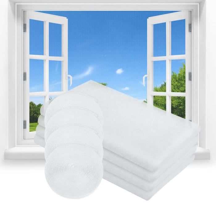 Moustiquaire Fenêtre Enroulable, 4Pcs 130 x 150cm DIY Filet Moustiquaire Auto-Adhésif Découpable, avec Ruban Adhésif(Blanc)