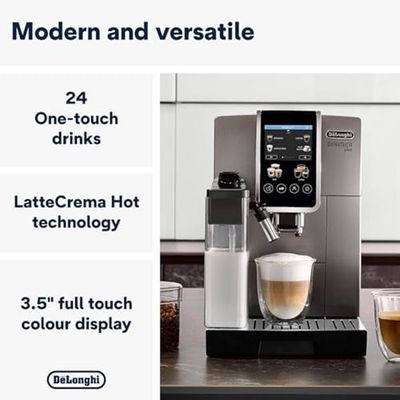 Machine à Café Automatique De’Longhi Dinamica Plus ECAM 380.95.TB - 2-en-1, 24 Boissons, Mousse LatteCrema, écran Tactile | Café Filtre Et Expresso