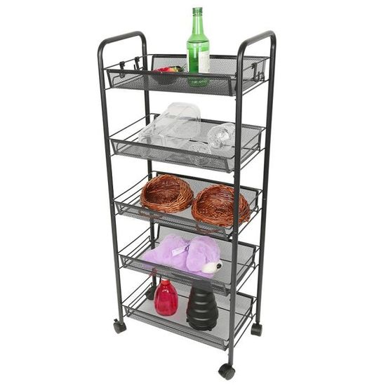 Resserre Métallique Rectangulaire 4 Niveaux à Roulettes - Noir - Desserte De Rangement - L 39 X P 23 X H 77 Cm