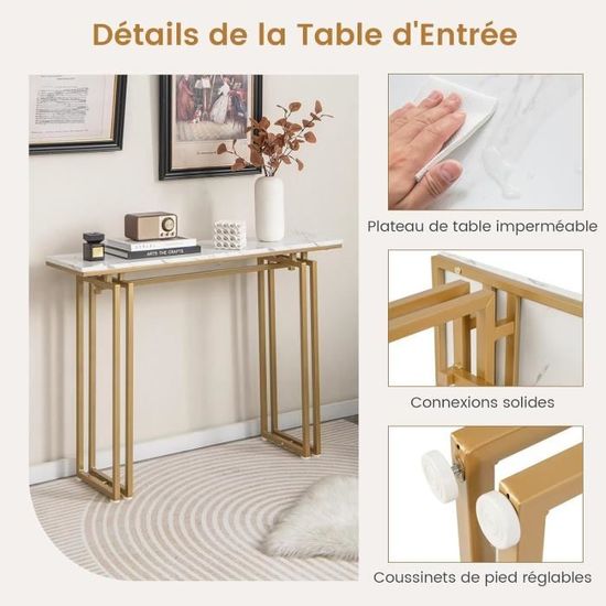 Giantex Table Console Étroite Imitation Marbre Noir - 120x30x90cm - Style Scandinave