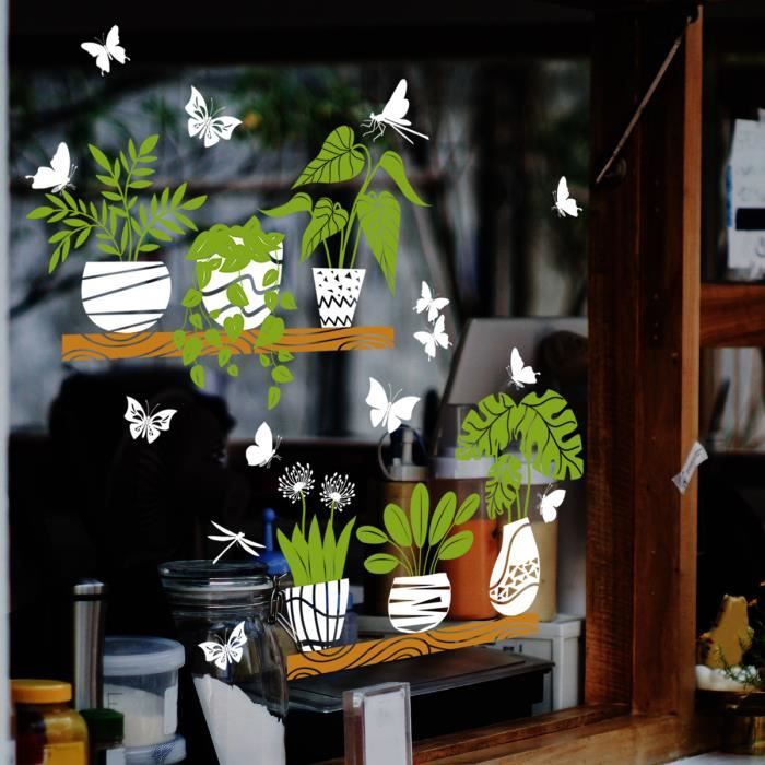 Stickers Fenêtre Automne - Déco Adhésive Réutilisable Fleurs Et Papillons - 29x60 Cm