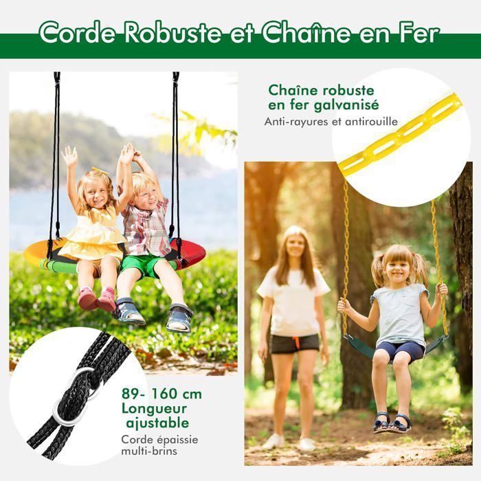 GOPLUS Kit de Balançoire Nid d'Oiseau et Balançoire Souple,Charge 150kg ...