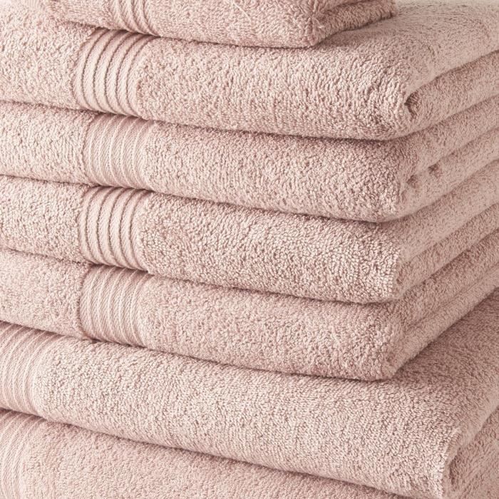 Lot De 10 Serviettes De Toilette 50x90 Cm - 100% Coton Épais - Couleur Rose Des Sables