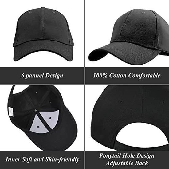 Casquette De Baseball Homme Noir – Visière Pré-courbée, Bandeau Anti-transpiration, Taille Unique Ajustable