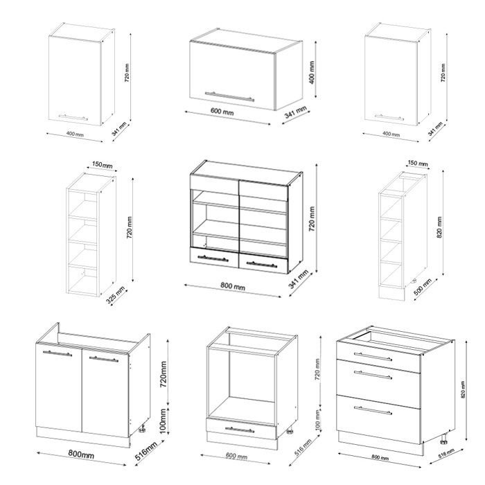 Cuisine Intégrée Fame-Line Vicco – 235 Cm – Chêne Blanc Brillant – Neuve