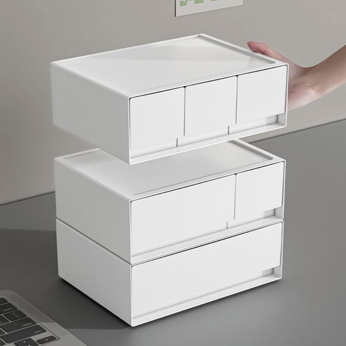 Boîte Rangement Empilable Plastique Transparent Tiroir 2XL Blanc - Organiseur Pratique