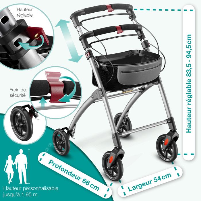 Déambulateur VEVOR Pliable En Aluminium – Hauteur Réglable – Capacité 158kg