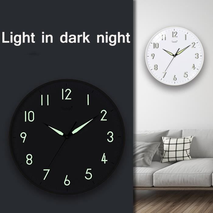 Noir XL Horloge murale lumineuse à Quartz de 12 pouces, silencieuse, mode  nordique, décoration pour la maison - Cdiscount Maison