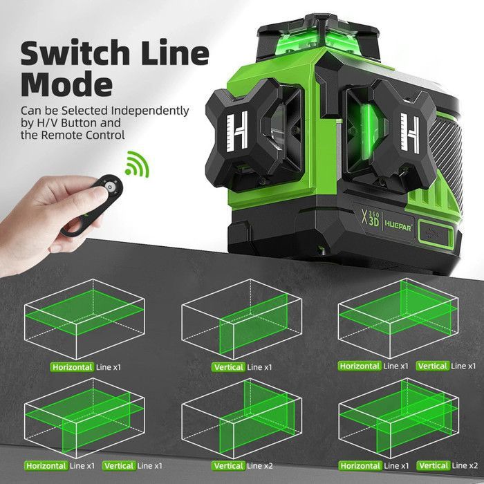 Niveau Laser Huepar Z03CG 3D Vert Bluetooth - 2 Batteries, 2 Supports, Télécommande