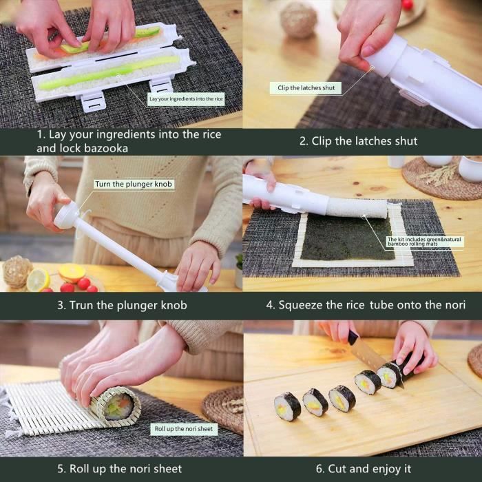 12 Pièces Bambou Sushi Maker Kit Kit de Fabrication de Sushi en Bambou Sushi  Maker Kit Kit de Sushi, Kit de Fabrication de Sushi,124 - Cdiscount Maison