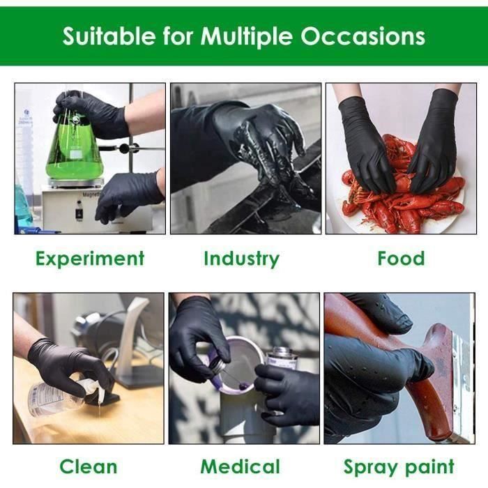 100PCS Gant Nitrile, Noir Gants Jetable, Gants sans Latex,Taille
