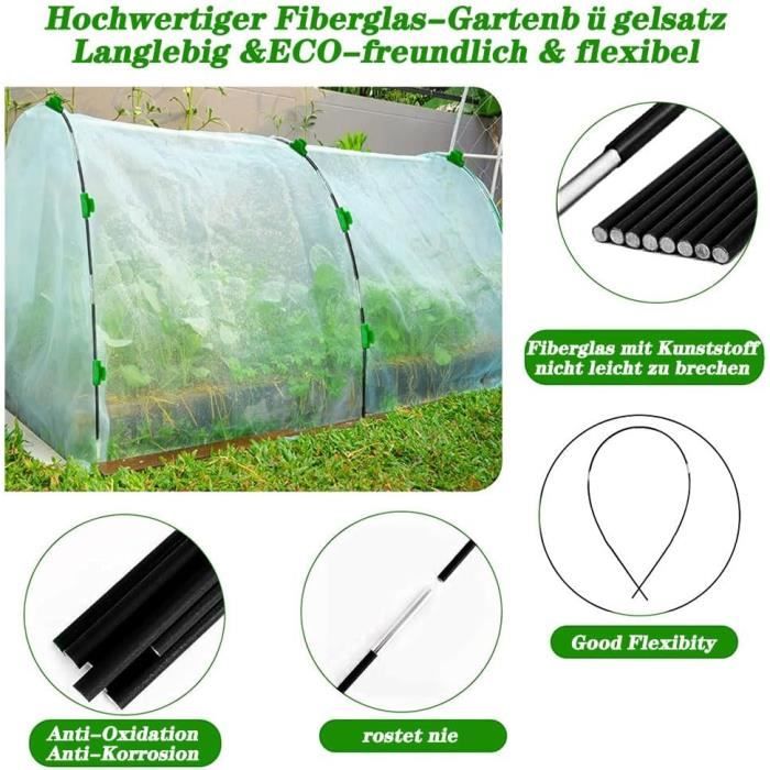 50 Arceaux Serre Tunnel Anyingkai - Kit Protection Plantes Jardin Avec Tiges Fibre Verre, Ancrages Et Pinces