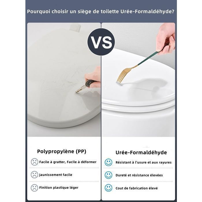 Abattant WC Forme D WHYFONE – Fermeture Douce, Frein Chute, Charnières 360°, UF Blanc 435x362mm