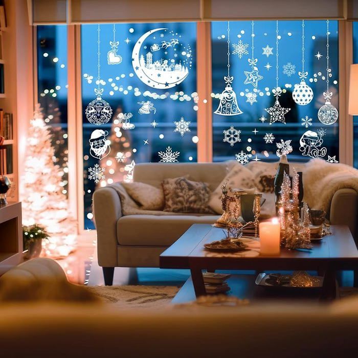 Stickers Fenêtre Noël Réutilisables - 243 Autocollants électrostatiques PVC (sapins, Flocons) Pour Décoration Vitre, Façades Magasin, DIY