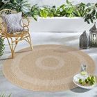 Carpetsale24 Rond Tapis Extérieur Beige 160 cm Rond motif naturelle Résistant aux Intempéries Imperméable Tapis Cuisine, Balcon
