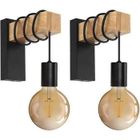 WOTTES UNI Lot de 2 Applique Murale Intérieur Industrielle en Bois E27 Lampe Murale Suspension Vintage Noir