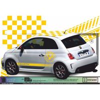 Fiat 500  - JAUNE - Kit toit damier bandes bas de caisses logo Abarth  - Tuning Sticker Autocollant Graphic Decals