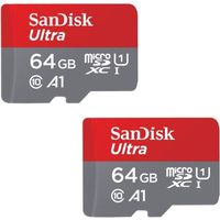2PCS Carte Mémoire micro SDXC SanDisk Ultra 64Go Adaptateur SD Vitesse de Lecture Allant jusqu'à 100Mo/S, Classe 10, U1,A1