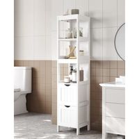 Meuble de salle de bain - VASAGLE - Armoire haute avec 2 tiroirs et 3 casiers ouverts - Blanc
