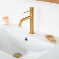 Mitigeur lavabo salle de bain Lana doré brossé - WANDA COLLECTION - Monotrou - Laiton - Cartouche céramique
