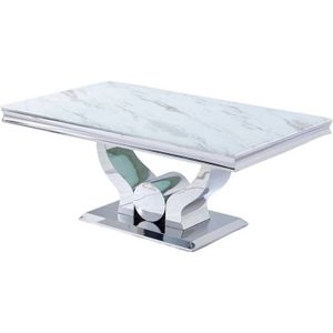 TABLE BASSE Table Basse TROFY verre effet Marbre Blanc 120x70x