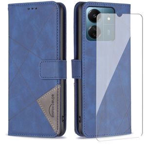 HOUSSE - ÉTUI Verre trempé+Coque pour Xiaomi Redmi 13C 4G/5G/POCO C65 Case, Housse en Cuir PU Portefeuille Étui [Magnétique] [Fentes Cartes]-Bleu