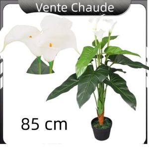 FLEUR ARTIFICIELLE Plante artificielle avec pot Lis Calla 85 cm Blanc CHAUD YNF