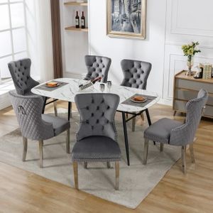 TABLE À MANGER COMPLÈTE Lot de 6 chaises de salle à manger en velours gris