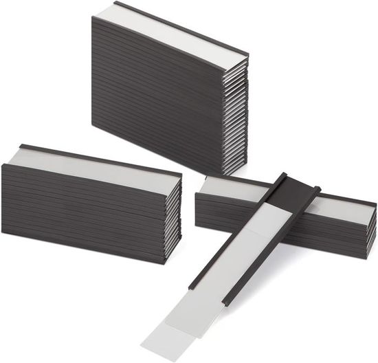 Meetory Lot De 50 étiquettes Magnétiques 25 Mm X 50 Mm Profil C Porte-étiquettes Magnétiques Avec Insert En Papier Et Film De Protection Pour étagère En Métal, Casier Et Tableau Blanc