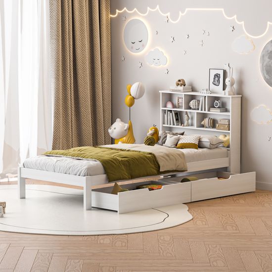 Lit Princesse 90x200 Cm Avec Tête De Lit Couronne LED - Rembourrage PU, Tiroir De Rangement - Pour Fille, Adolescente - 8