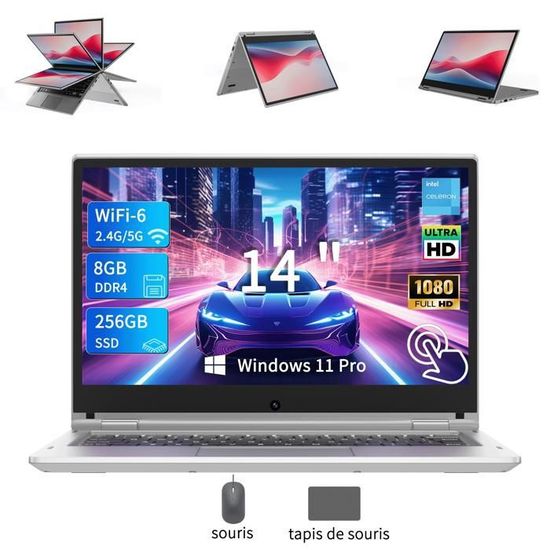 Ordinateur Portable 15,6 Pouces Windows 11 – Processeur Celeron N4000, 8 Go RAM, 256 Go SSD, écran IPS Full HD 1920x1080