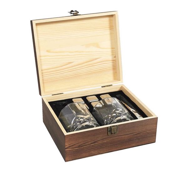 Coffret Cadeau Whisky Royal Reserve – 2 Verres, 8 Glaçons Balle, Pinces, Boîte Bois, Cartes Recettes & Histoire