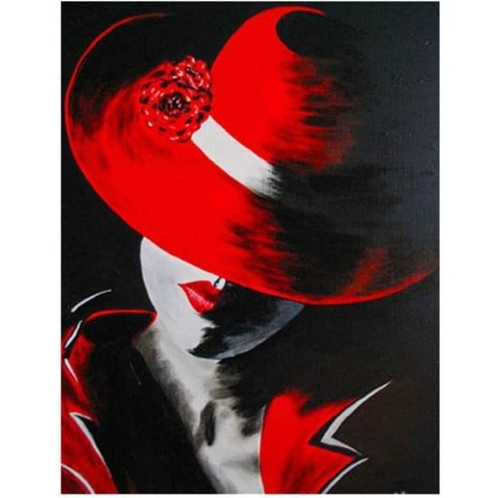 Diy 5D Diamond Painting Forage Complet Point De Croix Femme Au Chapeau