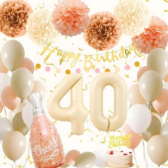 Decoration Anniversaire 40 Ans Femme, 40 Ans Anniversaire De Fête En Beige Or, Arche Ballon