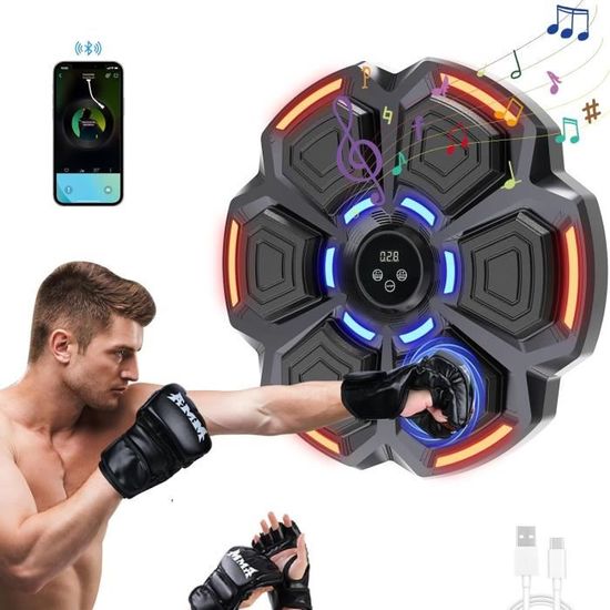 Machine De Boxe Musicale Bluetooth – 9 Vitesses, LED, Gants Inclus – Fixation Murale Sans Perçage – Pour Enfants Et Adultes