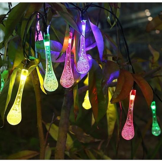  5M RVB Guirlande Solaire d'extérieur, 20 LEDs en Forme de Goutte d'eau, Décoration pour Jardin Noël Mariage Partie Halloween