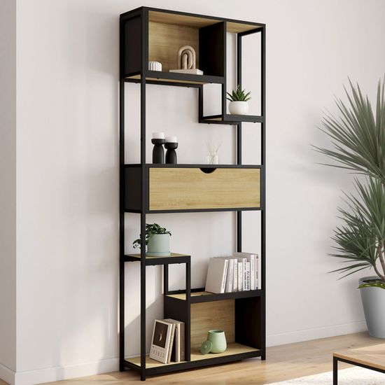 IDMarket - Etagère Bibliothèque Carla 5 Niveaux Noir Et Effet Bois 190 Cm