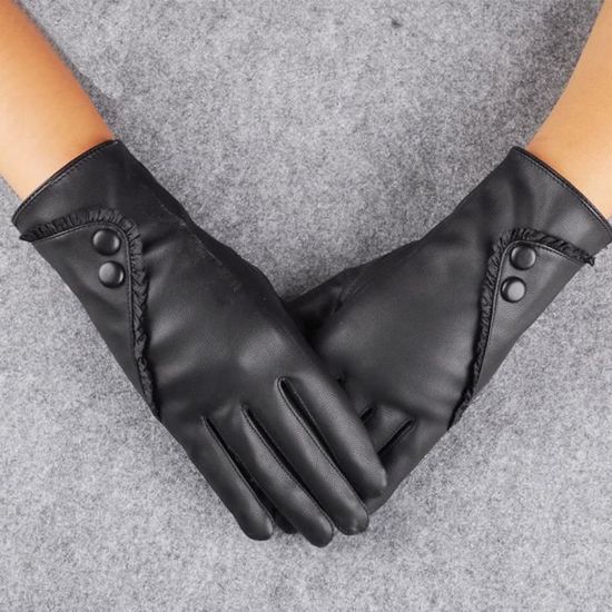 QHA ® Femmes Fille Noir Souple Cuir Véritable Fashion conduite en Hiver Gants 