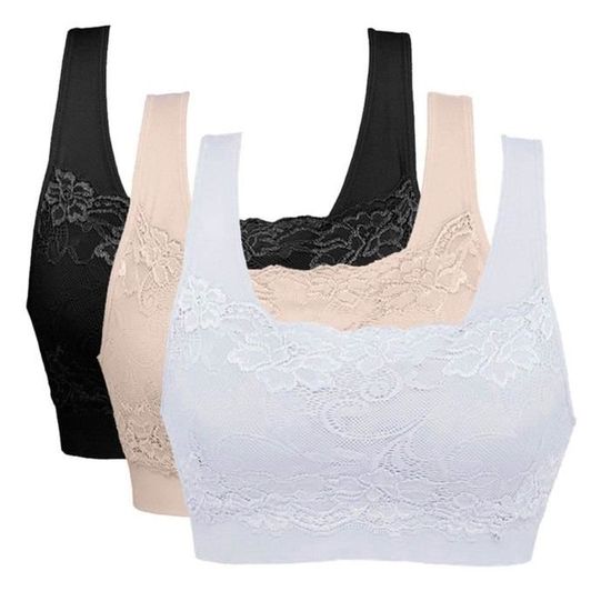 ASKSA - Soutien-gorge De Sport Sans Couture En Dentelle - Coupe Croisée Devant - Sans Armatures - 93% Nylon, 7% Spandex - Avec Rembourrage Amovible