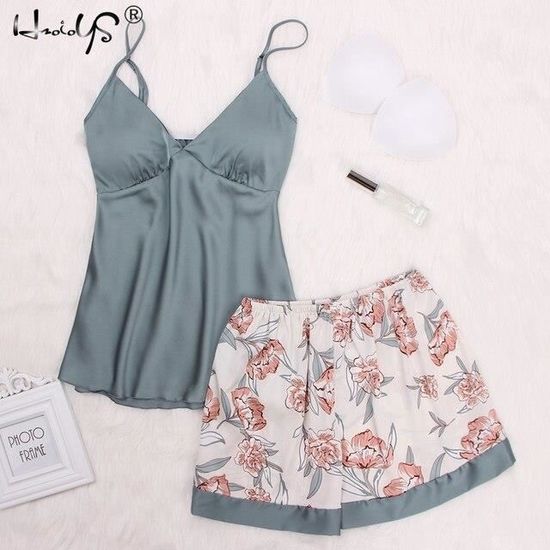 Pyjama Femme Satin Et Dentelle - Ensemble 2 Pièces Cami Short - Lingerie Sexy Pour Nuit Romantique