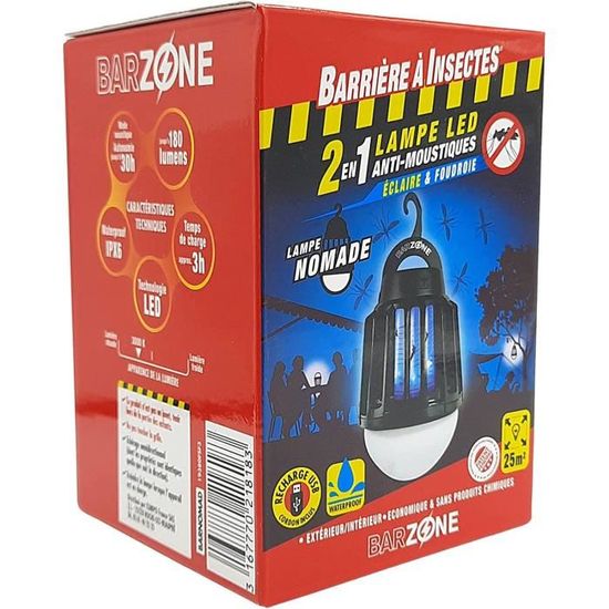 BARRIERE A CTES Barzone Lampe LED Nomade Anti-Moustiques 2 en 1