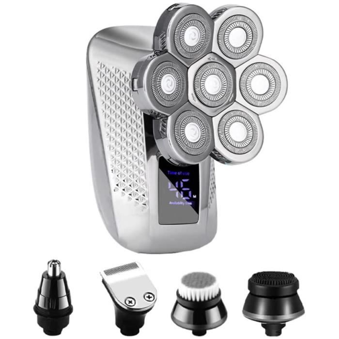 7 Lame Électrique Tête Rasoir: USB Rechargeable Rasoir Électrique Étanche Hommes Rotatif Rasoir Multi- Fonctionnelle Chauve Tête Ras