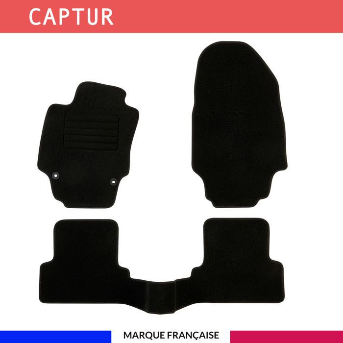 Tapis de sol voiture - Sur mesure pour RENAULT CAPTUR (03/2013-11/2019) Antidérapant - 3 pièces : Protection arrière - Moquette