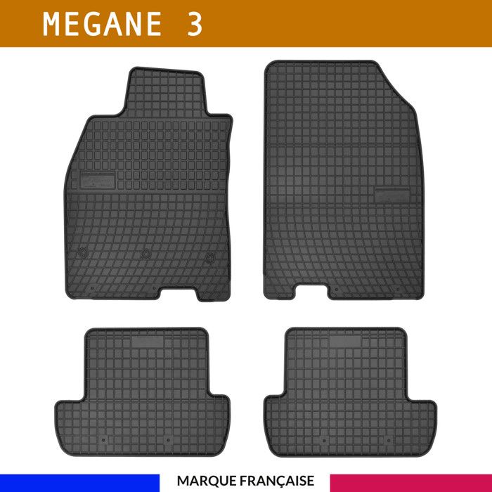 Tapis de voiture - RENAULT - MEGANE 3 - Sur Mesure - Antidérapant - 4 pièces