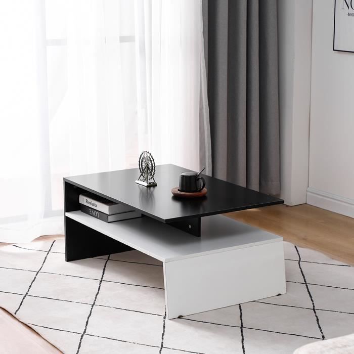 FAN Table Basse avec Plateau de Rangement, Moderne, Écologique, Fabriquée de Haute Qualité 90*42*60 cm Couleur Noir et Blanc